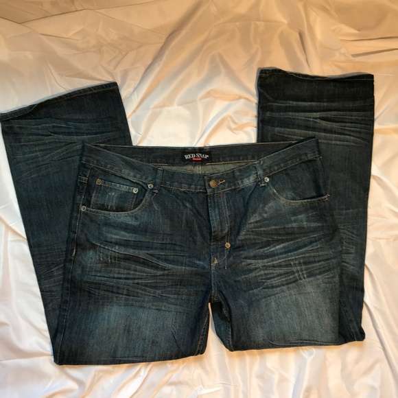 Mens Red Snap 40x32 Blue Distressed Jeans - Picture 2 of 6